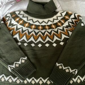 DREAMERS | Argyle Pattern | Turtleneck Sweater | Forest Green | Size M/L |NWOT